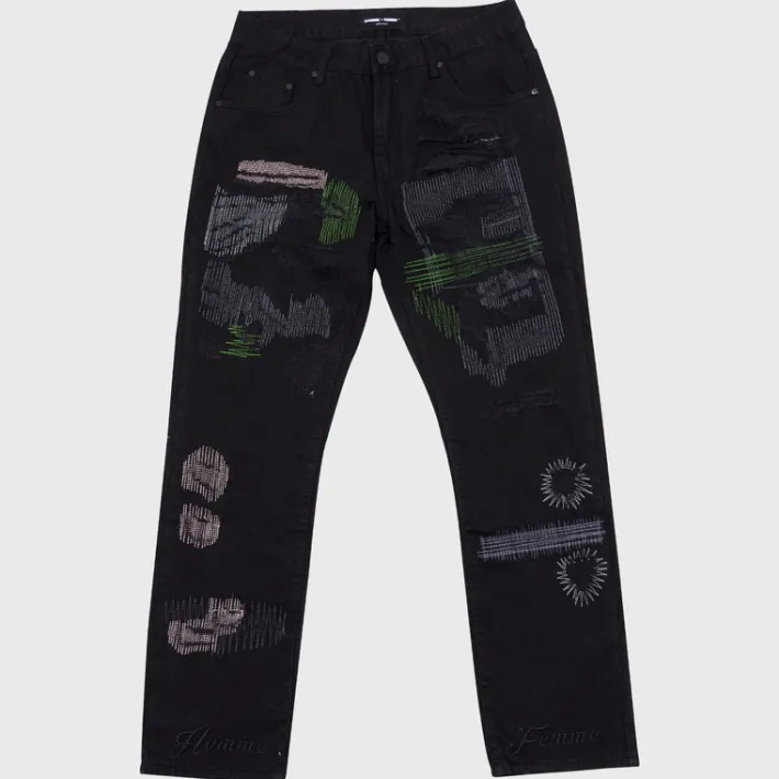 Outlet Homme + Femme Black Repaired Denim "The Good Die Young."