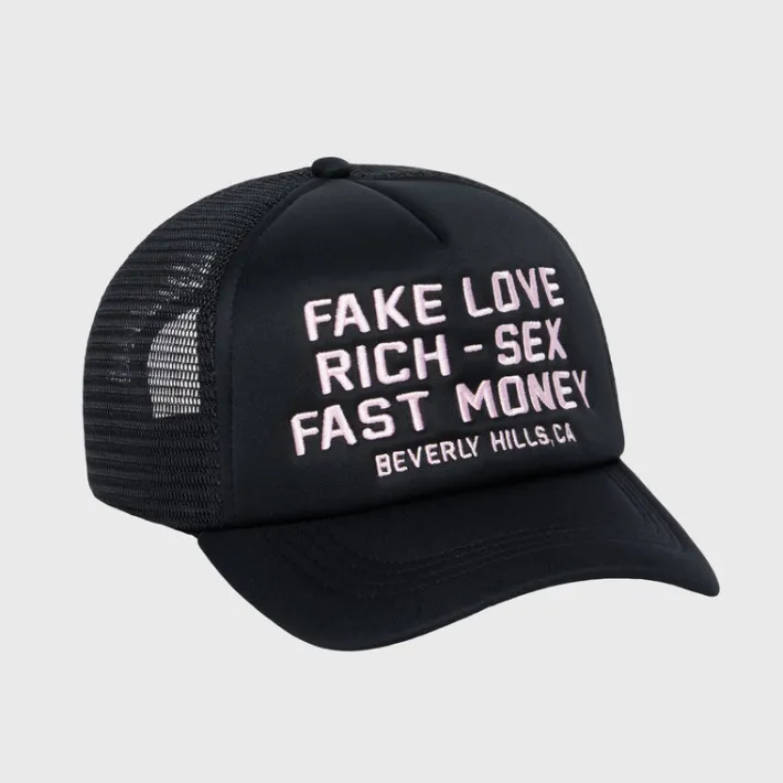 Online Homme + Femme Fake Love Trucker Hat Black and Pink