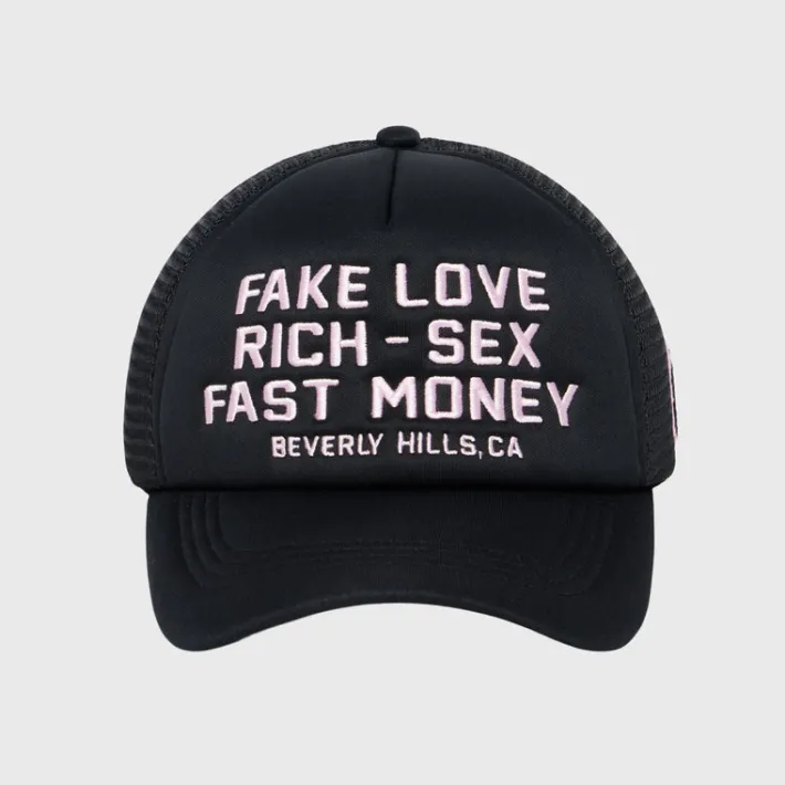 Online Homme + Femme Fake Love Trucker Hat Black and Pink