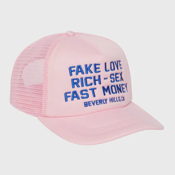 New Homme + Femme Fake Love Trucker Hat Pink