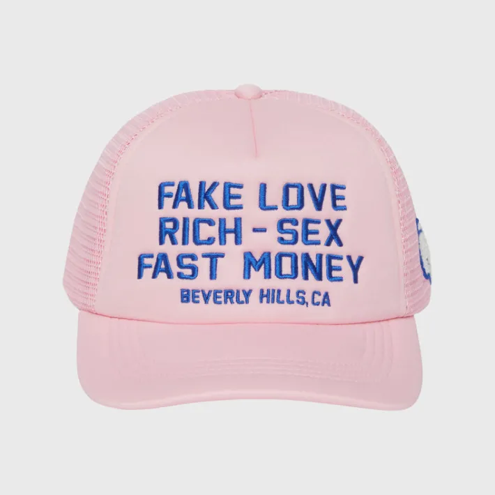 New Homme + Femme Fake Love Trucker Hat Pink