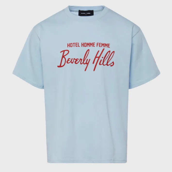 Discount Homme + Femme Hotel Homme Femme Tee Light Blue and Red