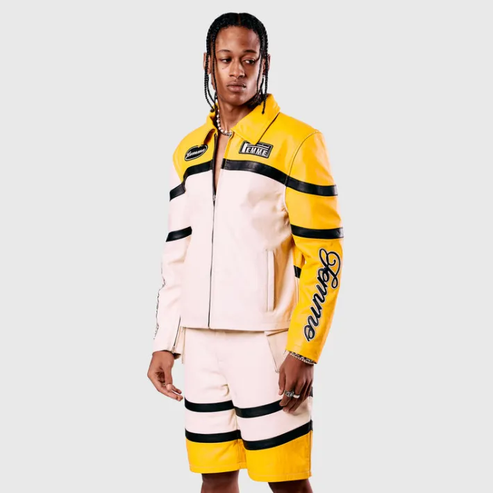 New Homme + Femme Leather Bourne Shorts Yellow