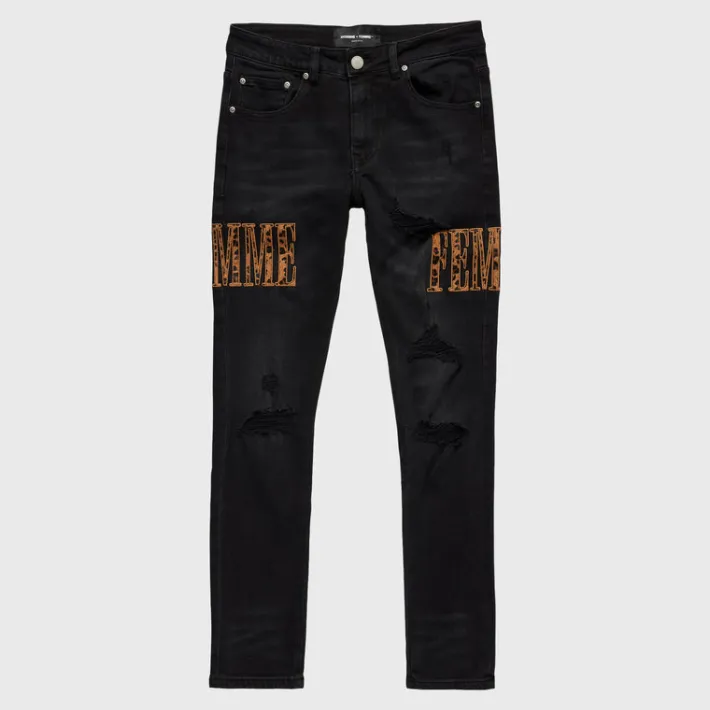 Clearance Homme + Femme Letterman Denim Black With Cheetah Letters