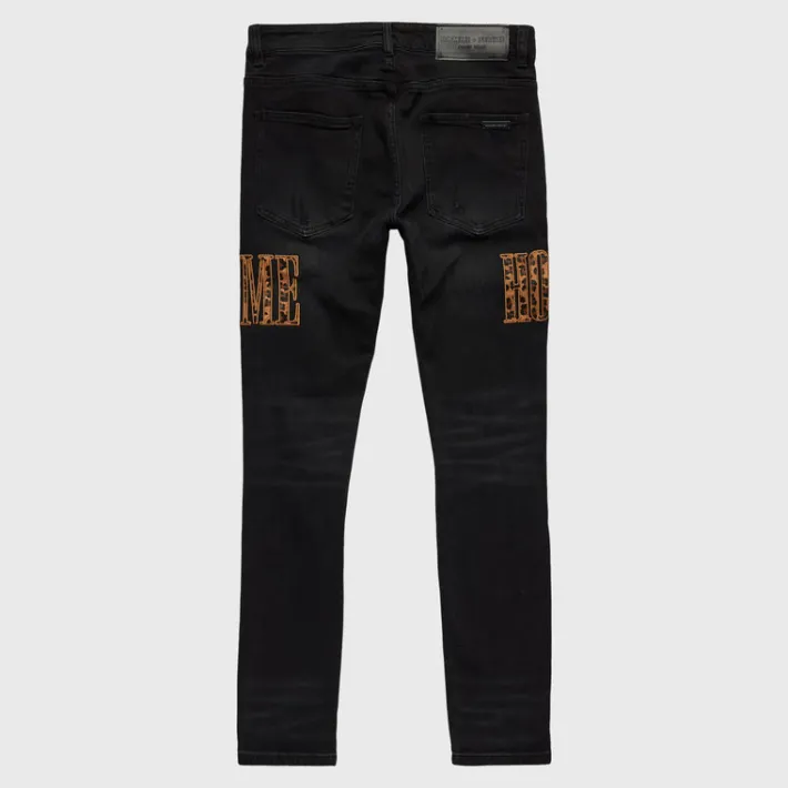 Clearance Homme + Femme Letterman Denim Black With Cheetah Letters