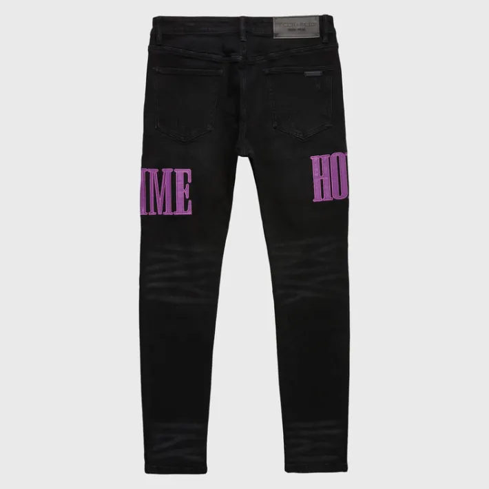 Sale Homme + Femme Letterman Denim Black With Purple Letters