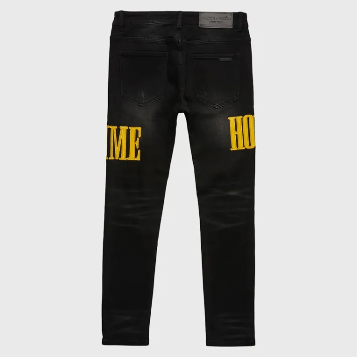 Sale Homme + Femme Letterman Denim Black With Yellow Letters