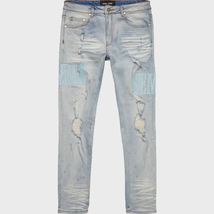 New Homme + Femme Letterman Denim Blue With Baby Blue Letters