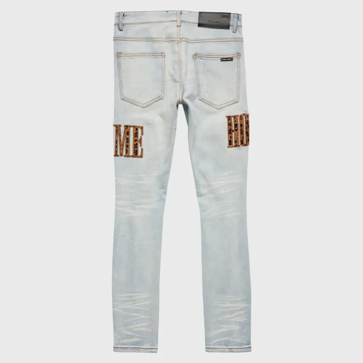 Sale Homme + Femme Letterman Denim Blue With Cheetah Letters