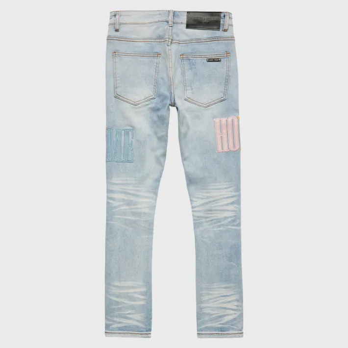 Discount Homme + Femme Letterman Denim Blue With Yellow, Baby Blue and Pink