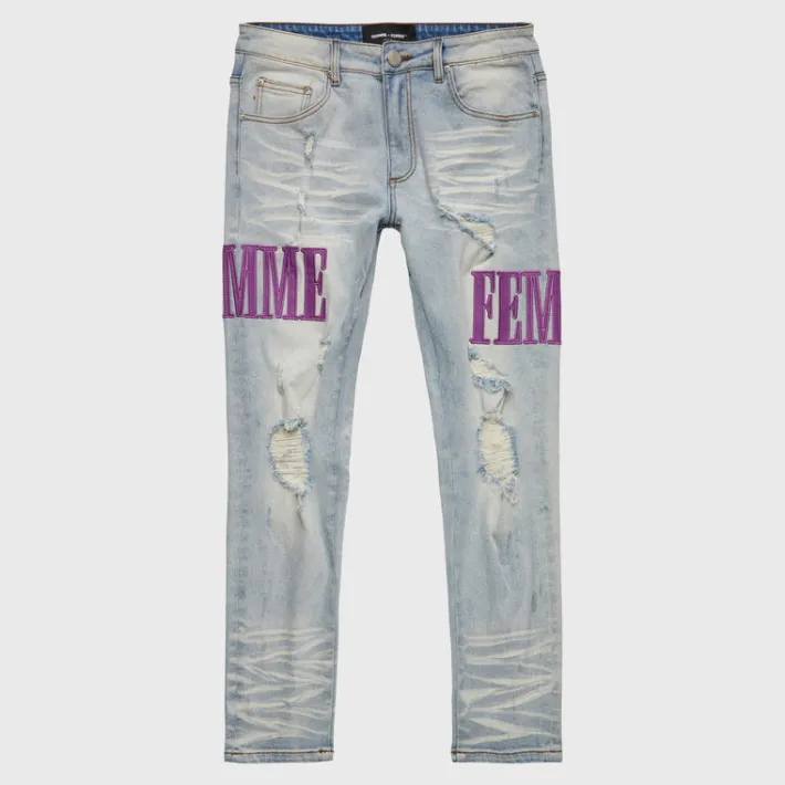 Best Homme + Femme Letterman Denim Blue With Purple Letters