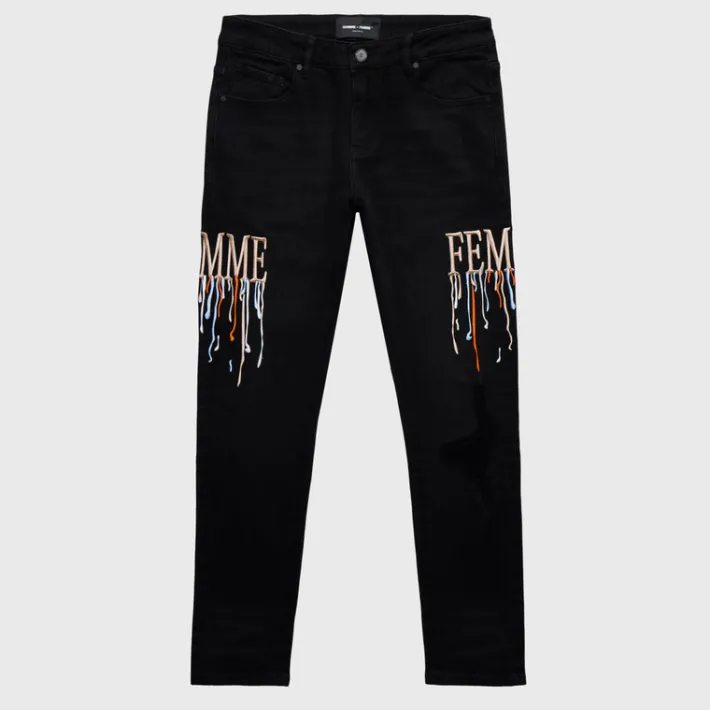 Hot Homme + Femme Letterman Drip Denim Black With Brown Letters