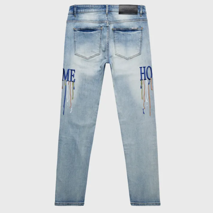 Clearance Homme + Femme Letterman Drip Denim Blue With Navy Letters
