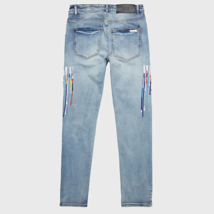 Online Homme + Femme Letterman Drip Denim Blue With White Letters