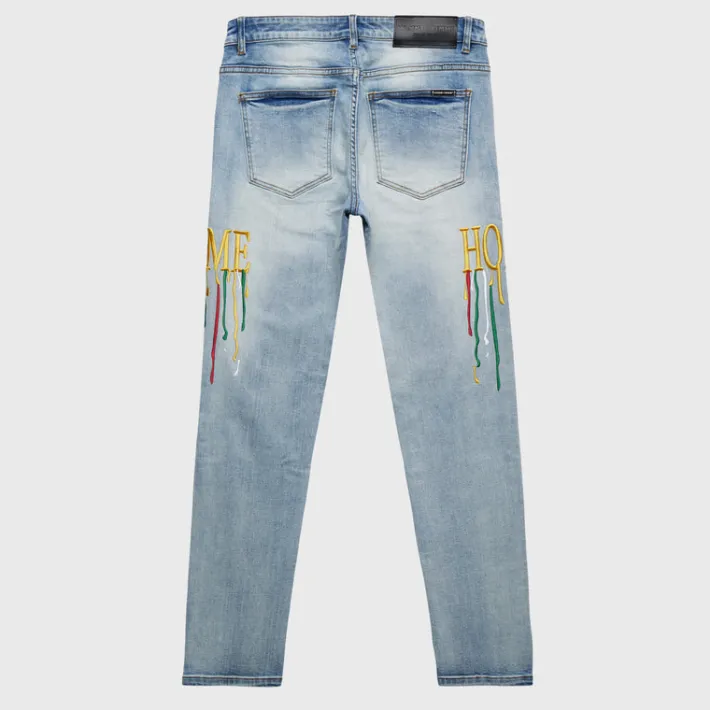 Hot Homme + Femme Letterman Drip Denim Blue With Yellow Letters