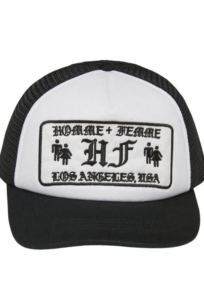 New Homme + Femme Old English Logo Trucker White