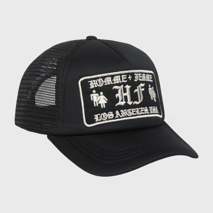 Discount Homme + Femme Old English Trucker Hat Black and Cream