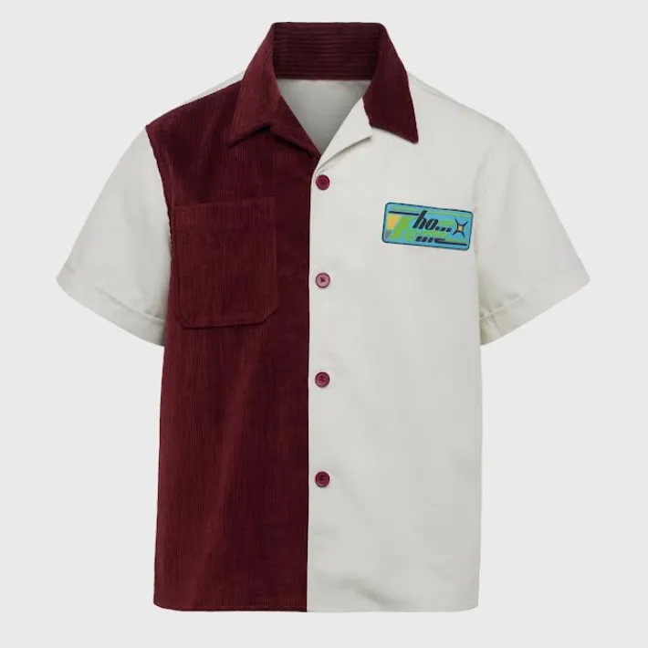 Fashion Homme + Femme Paneled Corduroy Shirt Maroon