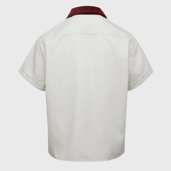 Fashion Homme + Femme Paneled Corduroy Shirt Maroon