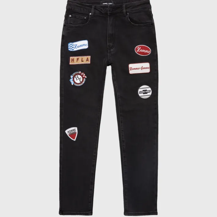 Online Homme + Femme Patchwork Denim Pant Black