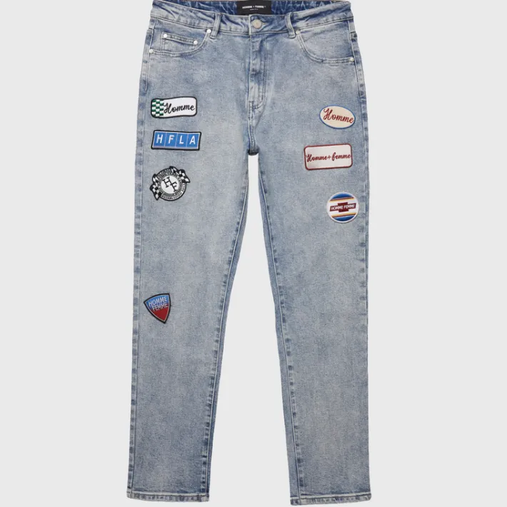 Outlet Homme + Femme Patchwork Denim Pant Blue