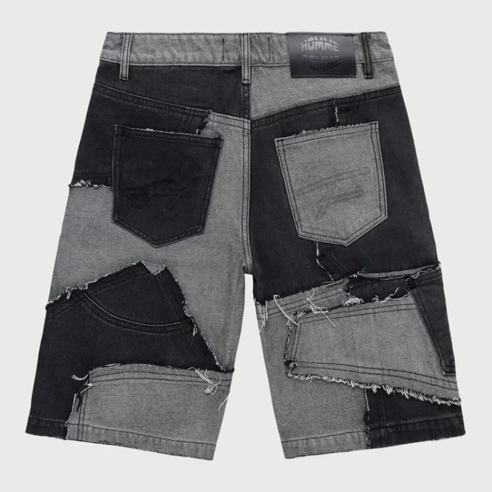 New Homme + Femme Patchwork Denim Short Black