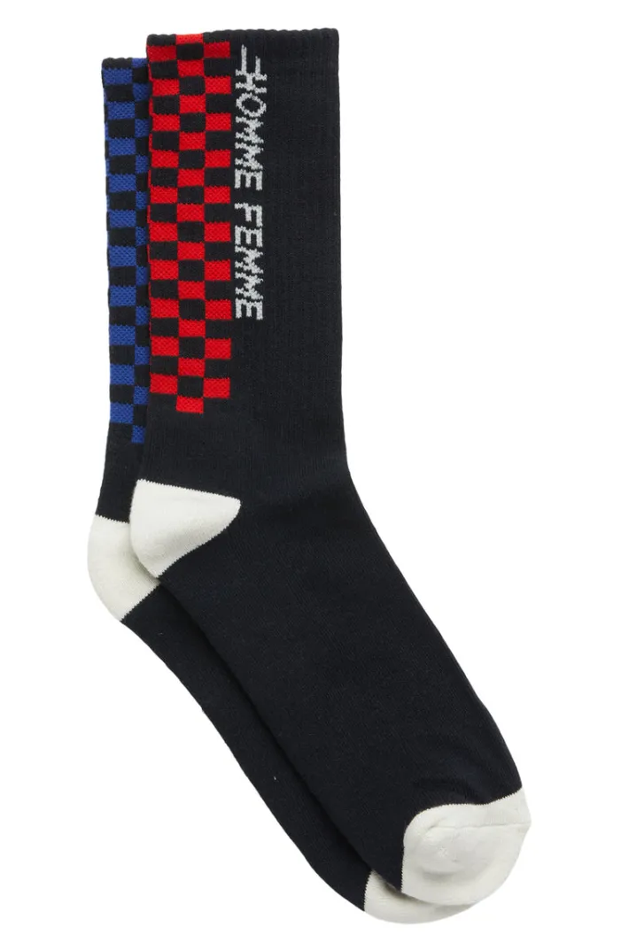 Online Homme + Femme Racing Crew Checkered Socks Black