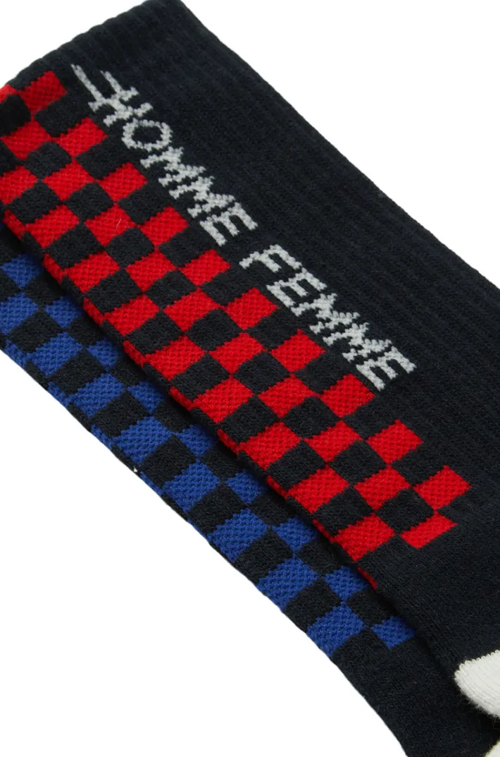 Online Homme + Femme Racing Crew Checkered Socks Black