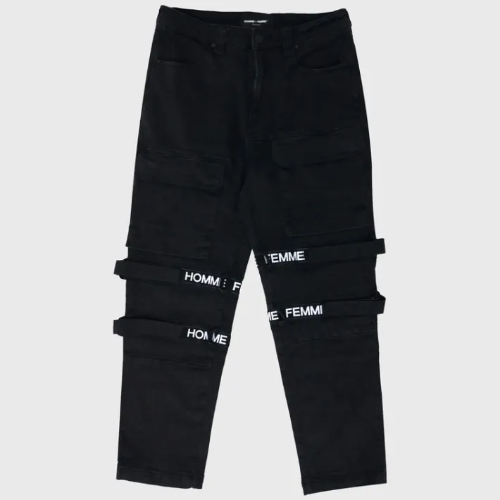 Hot Homme + Femme Strapped Cargo Denim Black