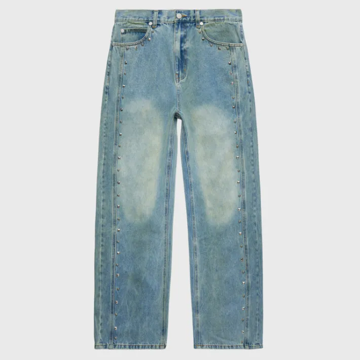 New Homme + Femme Studded Denim Jeans Blue