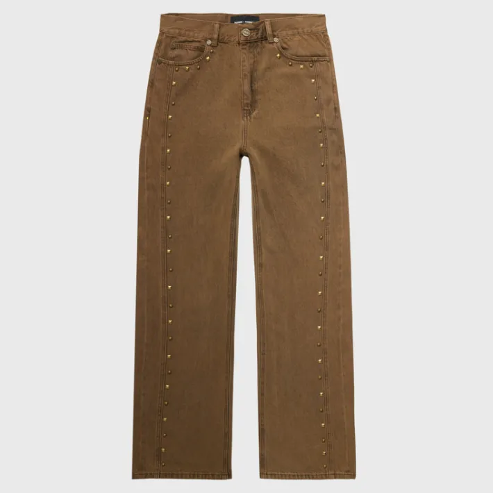 Fashion Homme + Femme Studded Denim Jeans Brown