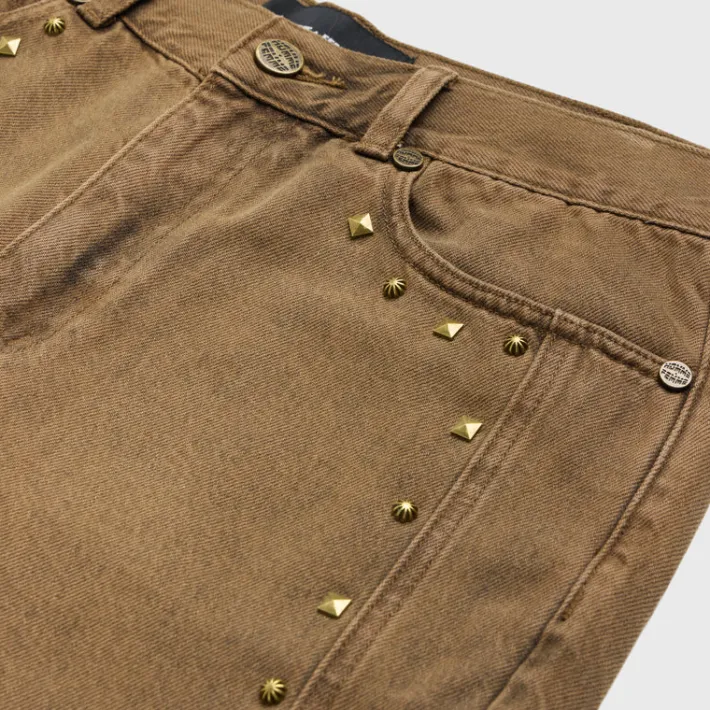 Fashion Homme + Femme Studded Denim Jeans Brown