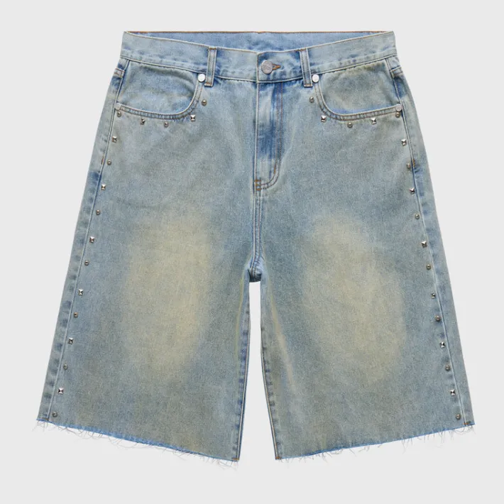 Fashion Homme + Femme Studded Denim Shorts Blue