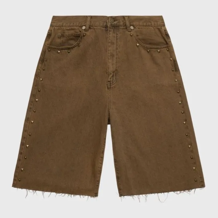 Clearance Homme + Femme Studded Denim Shorts Brown