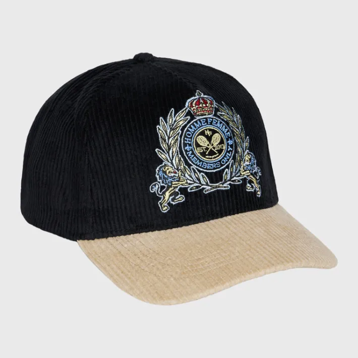 Fashion Homme + Femme Tennis Crest Corduroy Hat Black