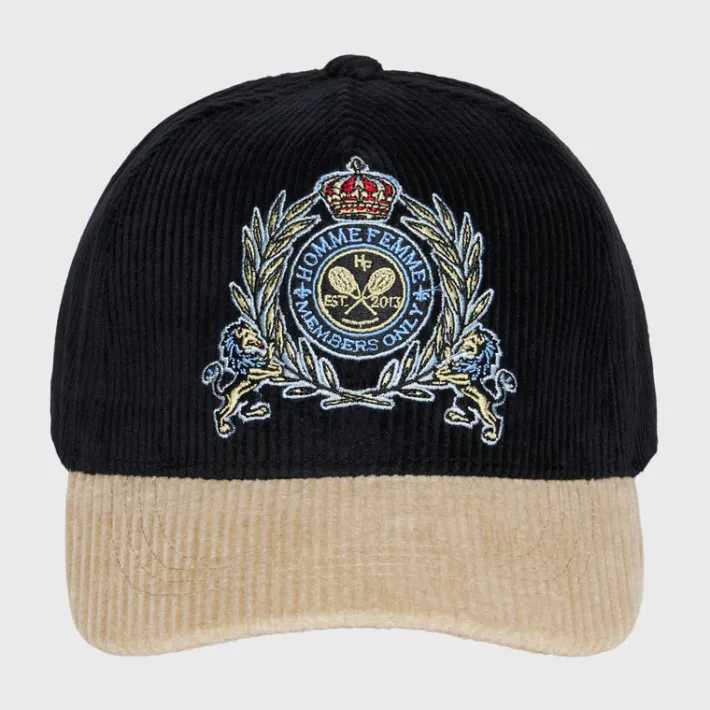 Fashion Homme + Femme Tennis Crest Corduroy Hat Black