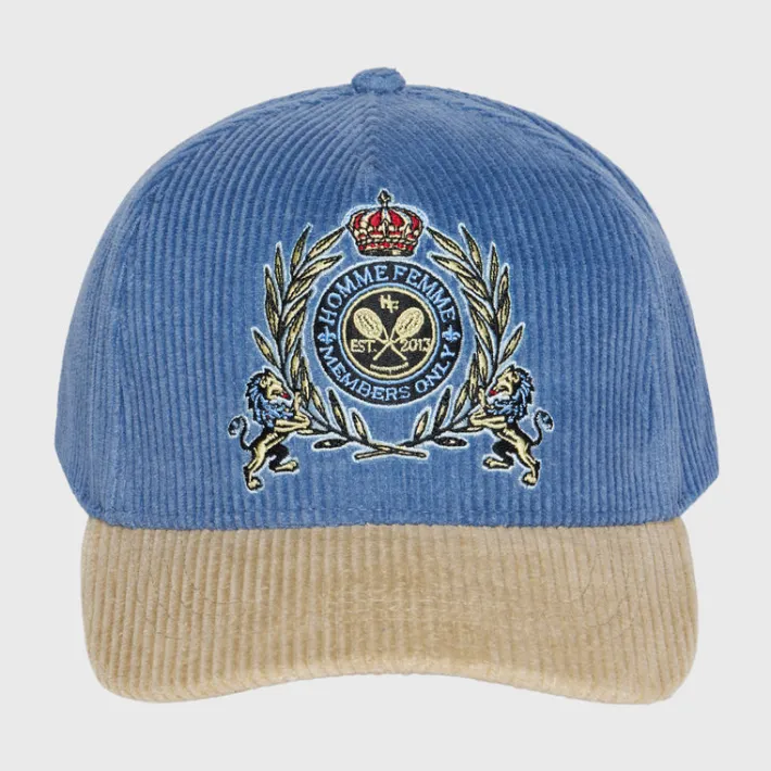 New Homme + Femme Tennis Crest Corduroy Hat Blue