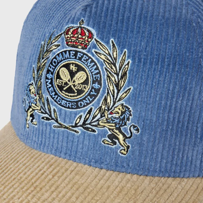 New Homme + Femme Tennis Crest Corduroy Hat Blue