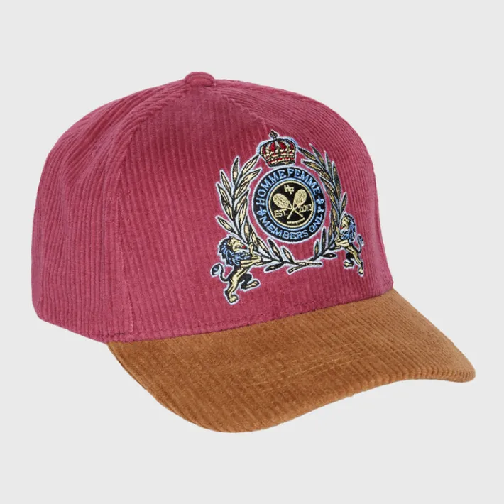 New Homme + Femme Tennis Crest Corduroy Hat Maroon