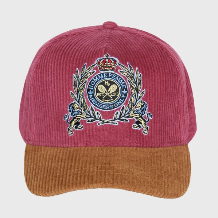 New Homme + Femme Tennis Crest Corduroy Hat Maroon