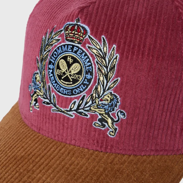 New Homme + Femme Tennis Crest Corduroy Hat Maroon