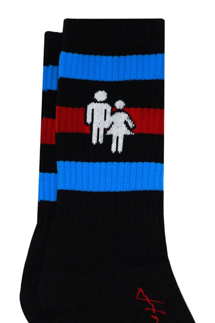 Hot Homme + Femme Trademark Socks Black With Blue and Red Stripes
