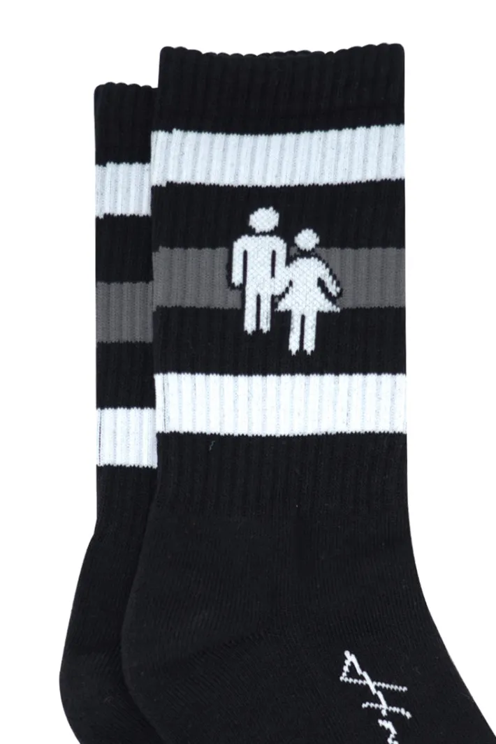 Hot Homme + Femme Trademark Socks Black With White and Grey Stripes
