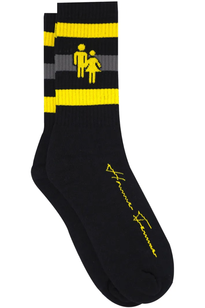 Hot Homme + Femme Trademark Socks Black With Yellow And Grey Stripes