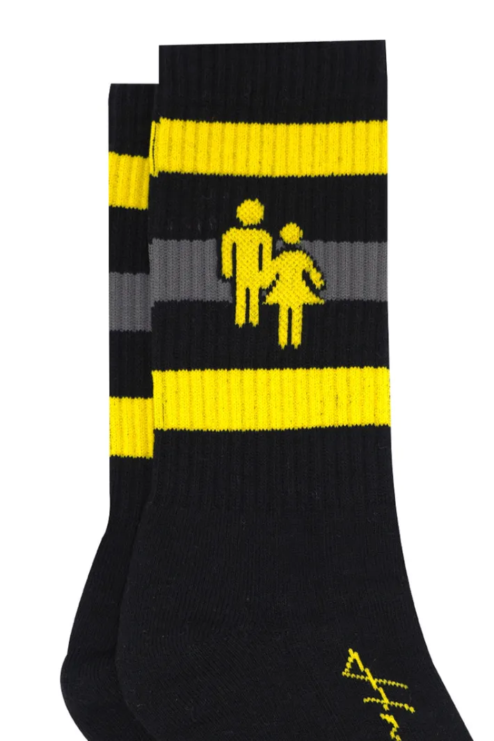Hot Homme + Femme Trademark Socks Black With Yellow And Grey Stripes