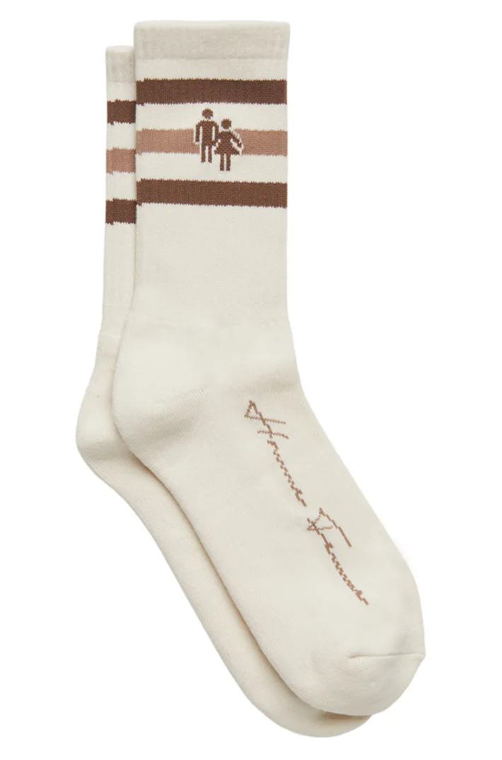 Outlet Homme + Femme Trademark Socks Cream with Brown Man and Woman Logo