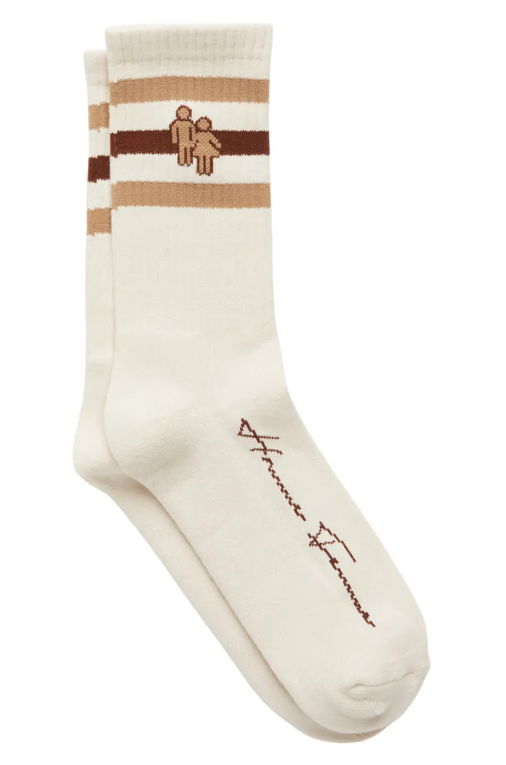 Discount Homme + Femme Trademark Socks Cream with Tan Man and Woman logo