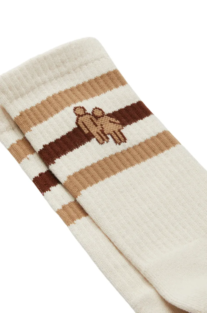 Discount Homme + Femme Trademark Socks Cream with Tan Man and Woman logo