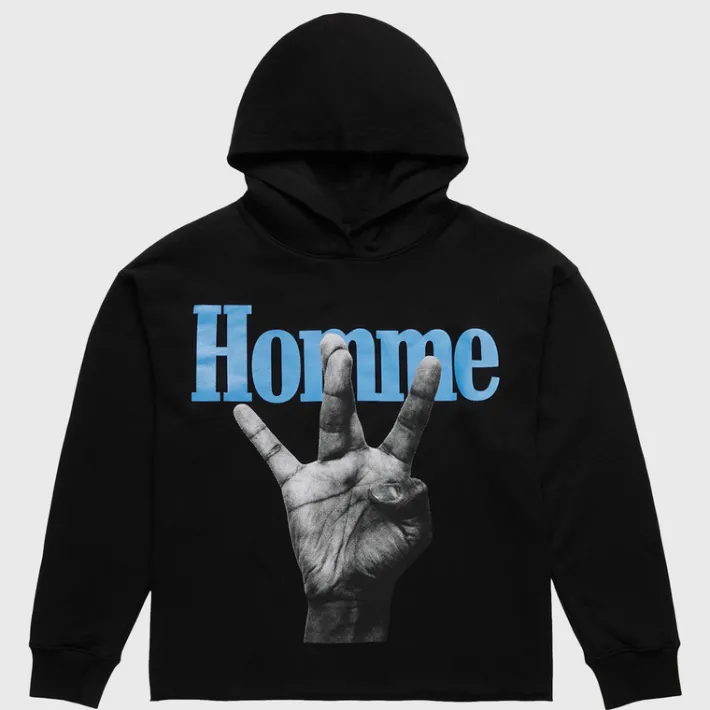 Clearance Homme + Femme Twisted Fingers Hoodie Black with Blue and Red