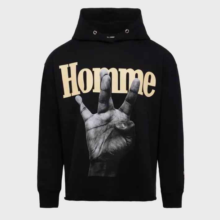 Sale Homme + Femme Twisted Fingers Hoodie Black with Cream and Red